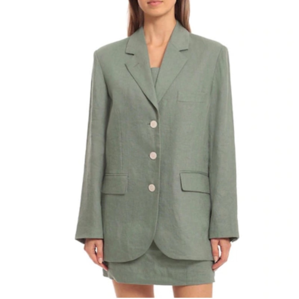 AVEC LES FILLES Sage Green Linen Matching Dress & Blazer Set 2 Pieces SZ XS NEW - Picture 3 of 15